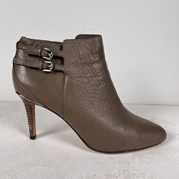Authentic Coach Daphne Stiletto Leather Ankle Booties Taupe Size 8 - Picture 10 of 12